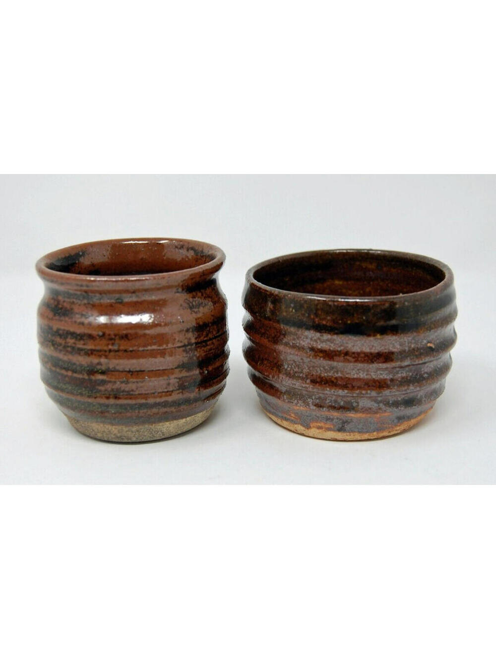 Raku Spiral Coil Studio Art Pottery Stoneware Vase Dishes Signed "MH" 2 Small